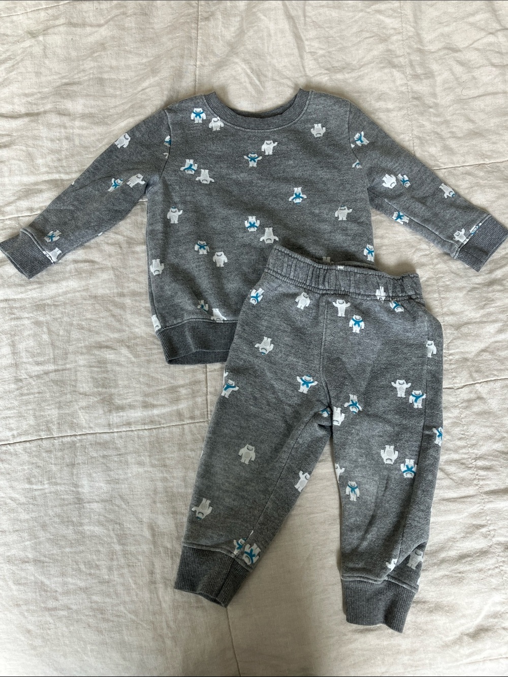 Cat & Jack Gray Sweatshirt and Joggers Set with Yeti Print, 18 months
